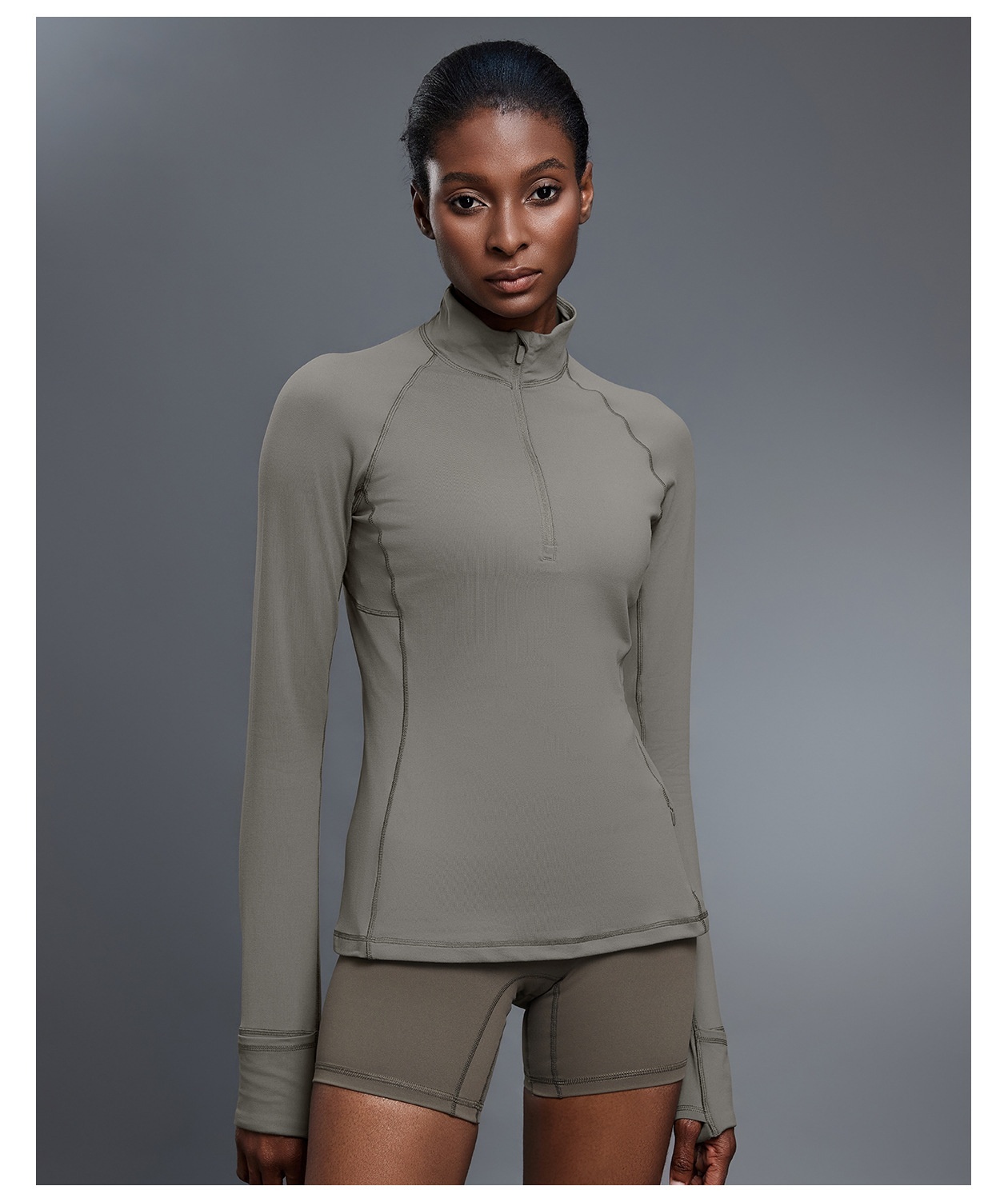 Women's Half Zip Long Sleeve  Yoga Shirt Slim Fit Fitness Sports Top With Thumb Holes FGBD25150