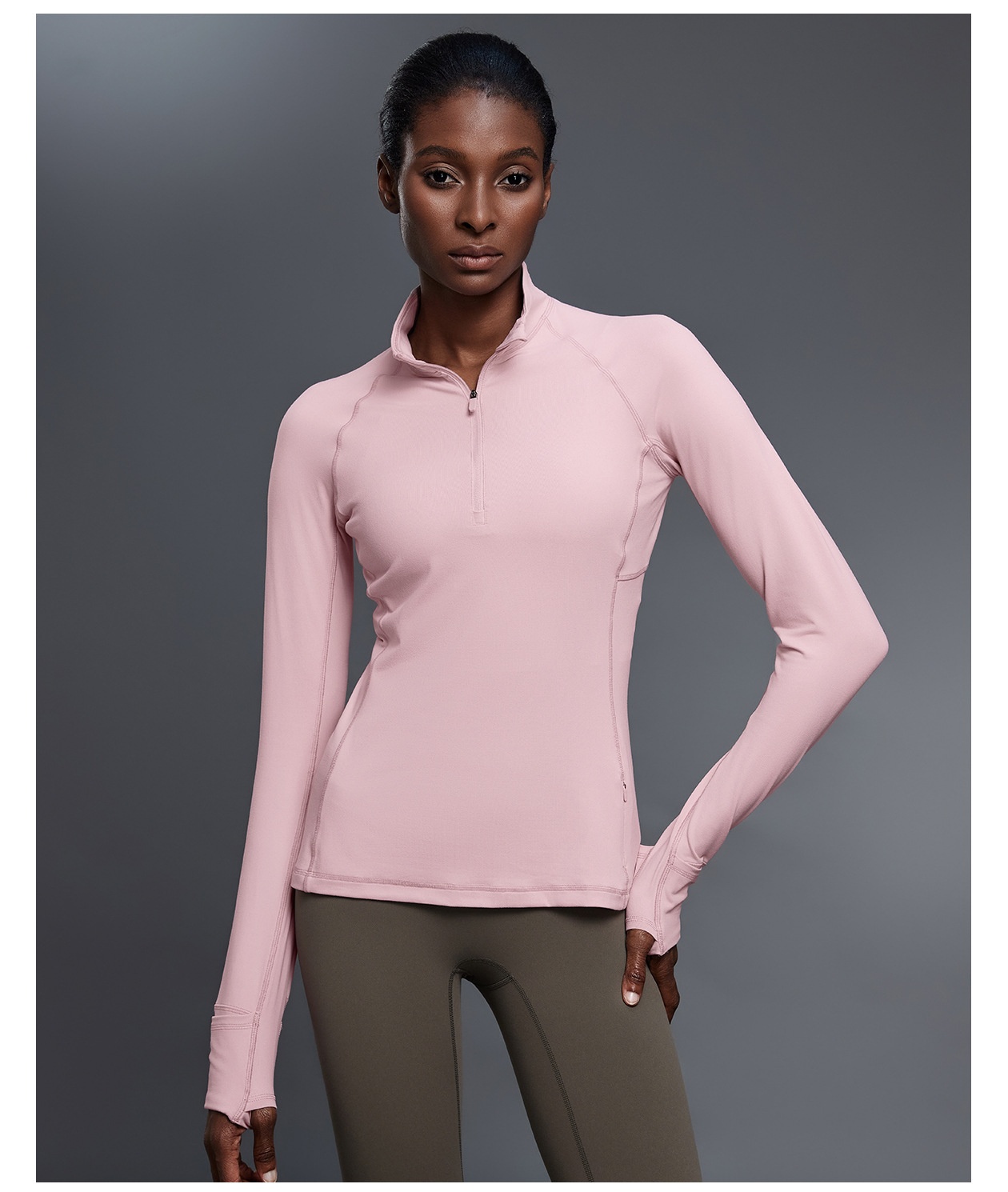 Women's Half Zip Long Sleeve  Yoga Shirt Slim Fit Fitness Sports Top With Thumb Holes FGBD25150
