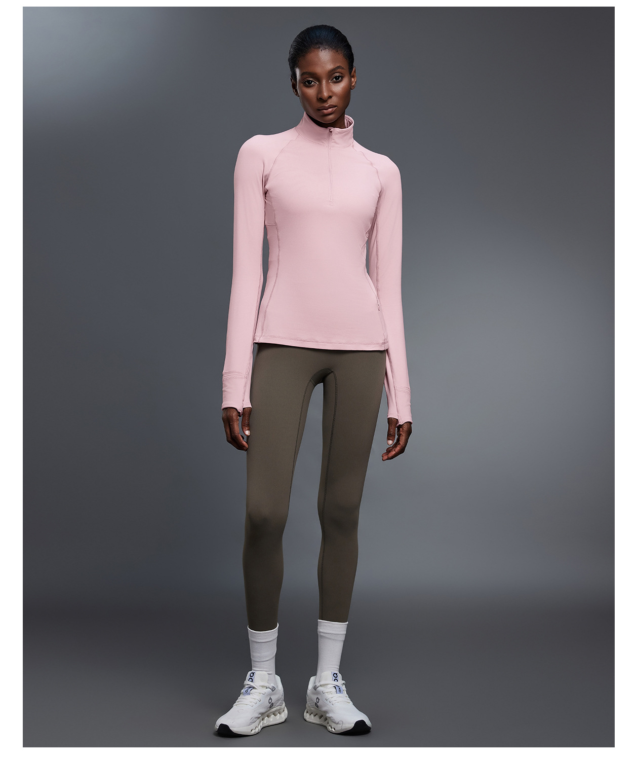 Women's Half Zip Long Sleeve  Yoga Shirt Slim Fit Fitness Sports Top With Thumb Holes FGBD25150