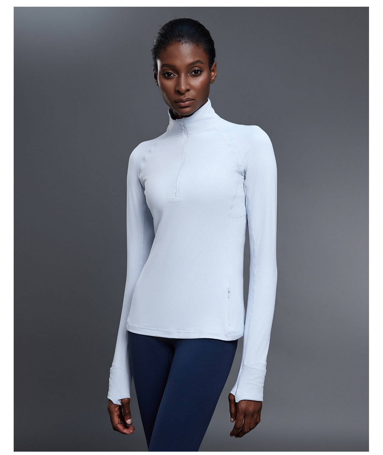 Women's Half Zip Long Sleeve  Yoga Shirt Slim Fit Fitness Sports Top With Thumb Holes FGBD25150