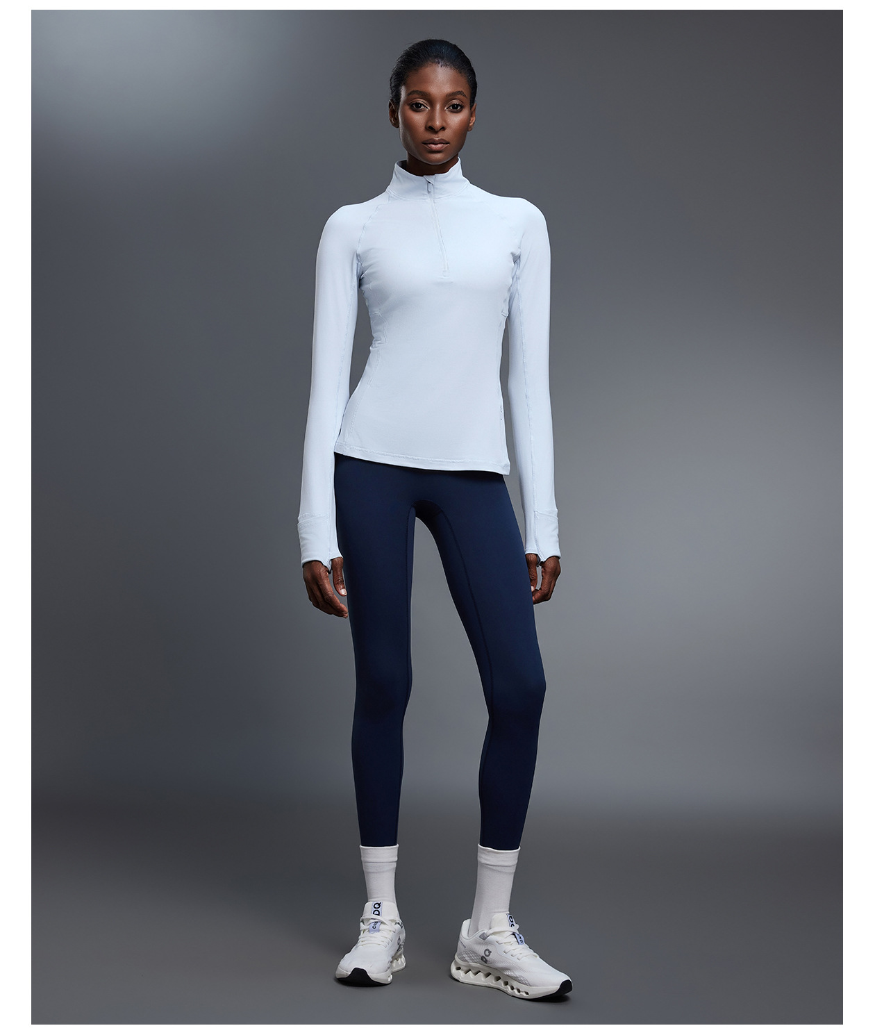 Women's Half Zip Long Sleeve  Yoga Shirt Slim Fit Fitness Sports Top With Thumb Holes FGBD25150