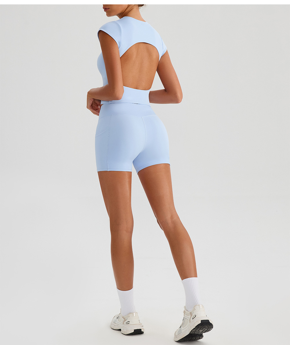 Women's Yoga Fitness Clothing Solid Sports Suit for Running Two Piece Yoga Set Short Sleeves FGBYW568 KW439