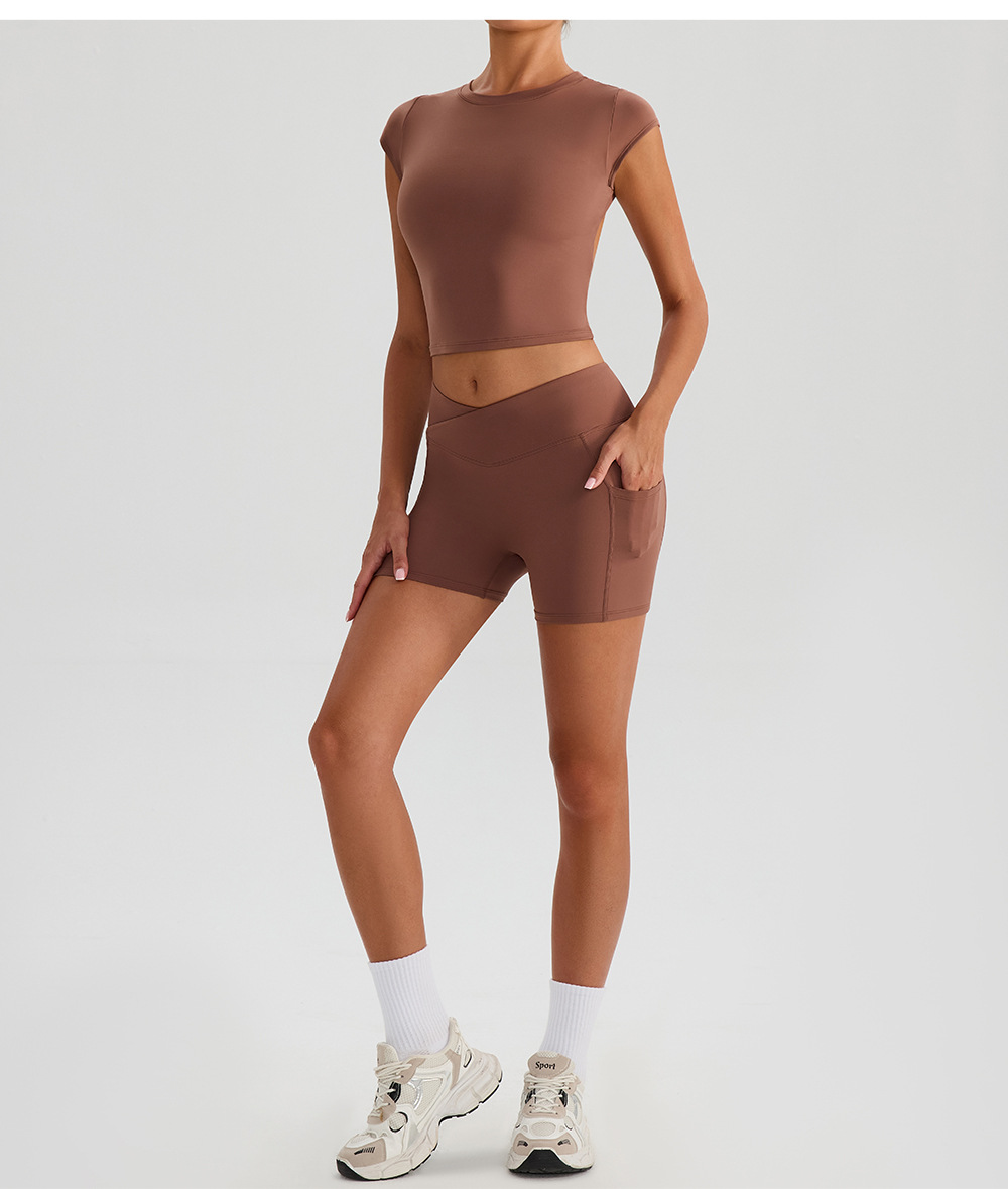 Women's Yoga Fitness Clothing Solid Sports Suit for Running Two Piece Yoga Set Short Sleeves FGBYW568 KW439