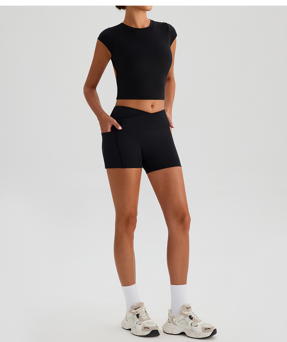 Women's Yoga Fitness Clothing Solid Sports Suit for Running Two Piece Yoga Set Short Sleeves FGBYW568 KW439