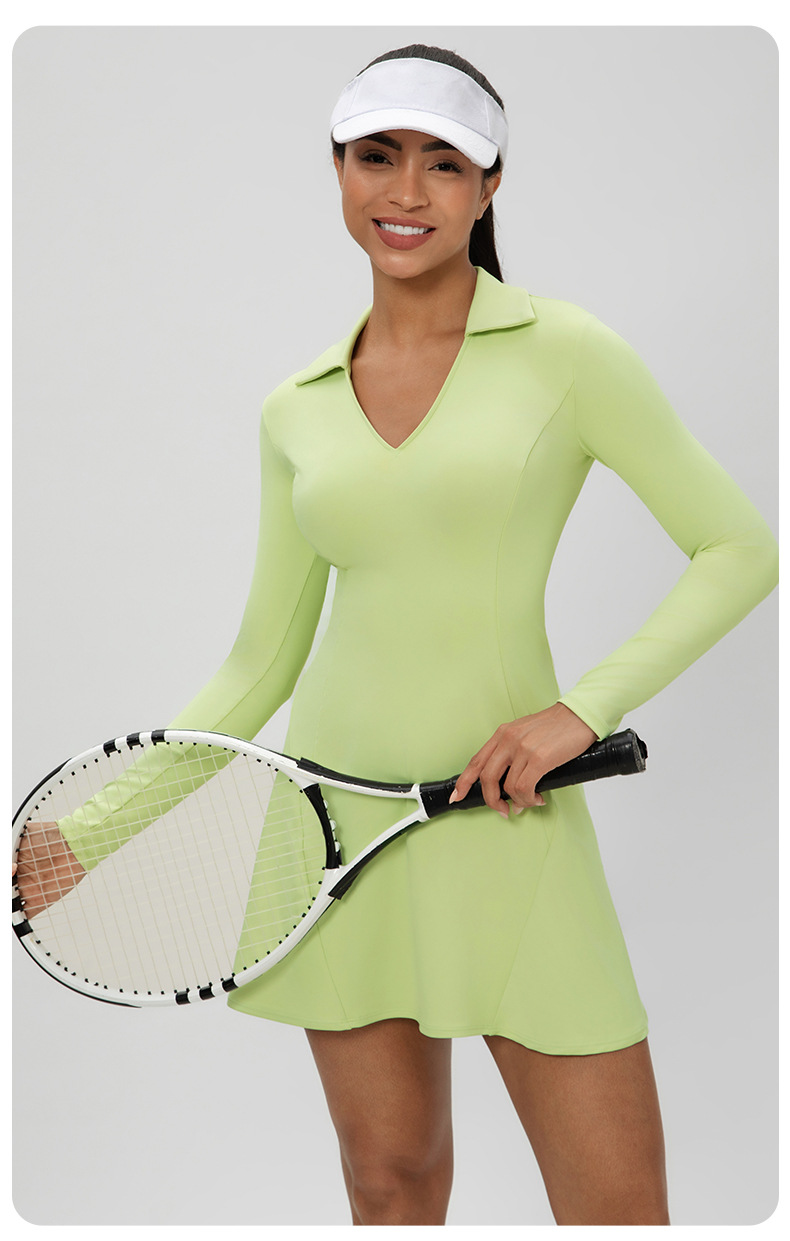 Women's Sports One-piece Tennis Skirt Gymnastic Long-sleeved V-neck Tennis Skirt FGB52568 Women's Sports One-piece Tennis Skirt Gymnastic Long-sleeved V-neck Tennis Skirt FGB52568