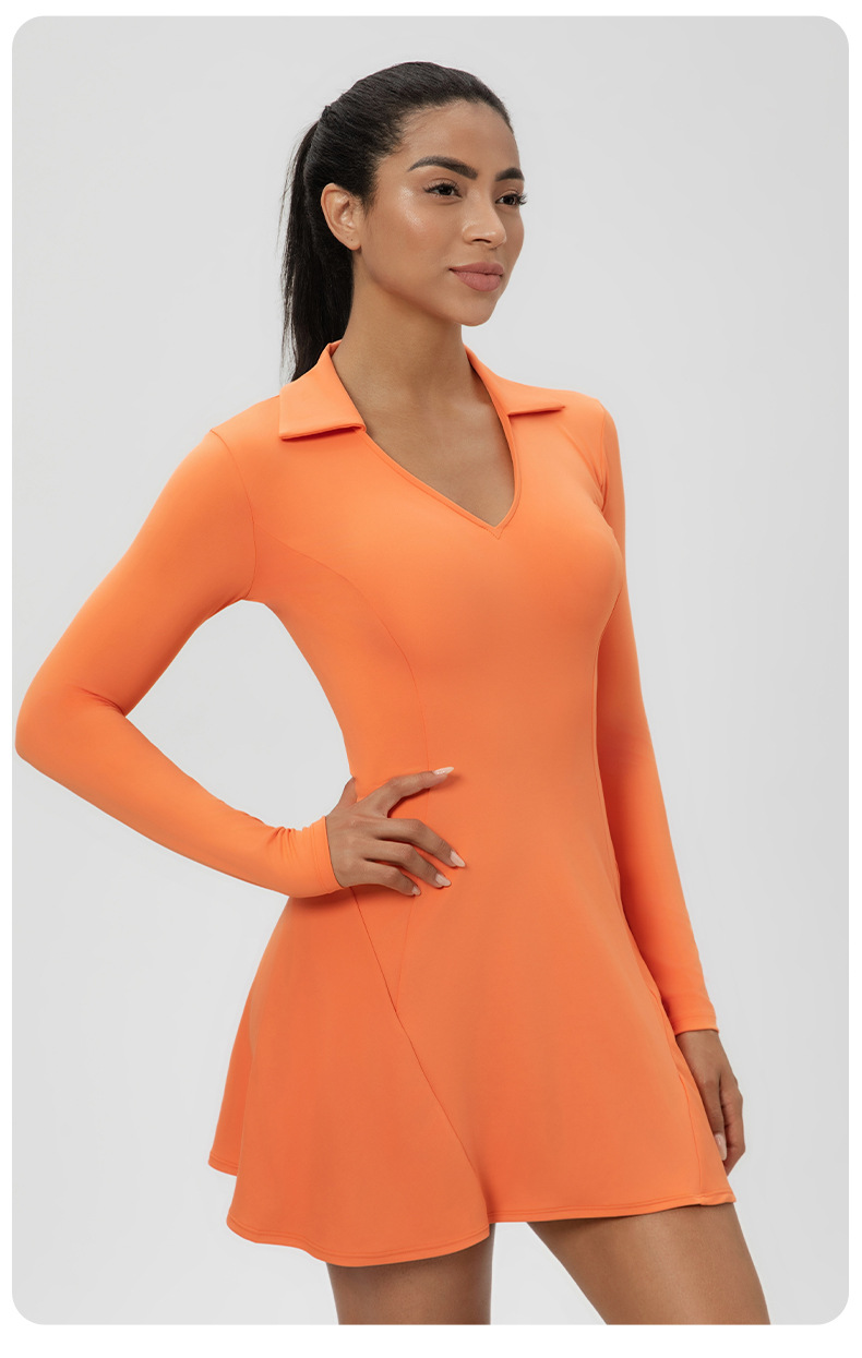 Women's Sports One-piece Tennis Skirt Gymnastic Long-sleeved V-neck Tennis Skirt FGB52568 Women's Sports One-piece Tennis Skirt Gymnastic Long-sleeved V-neck Tennis Skirt FGB52568