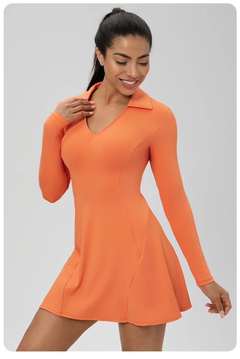 Women's Sports One-piece Tennis Skirt Gymnastic Long-sleeved V-neck Tennis Skirt FGB52568 Women's Sports One-piece Tennis Skirt Gymnastic Long-sleeved V-neck Tennis Skirt FGB52568