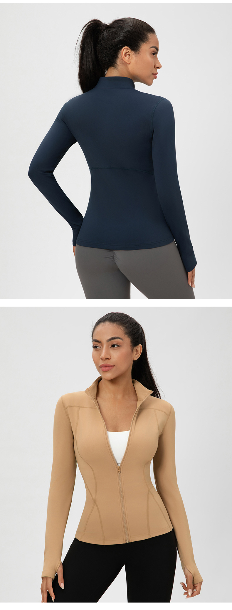 Winter Women's Slim Fleece Jackets  Stretchy Sports Yoga Top  Zipper Fitness CoatFGB52631