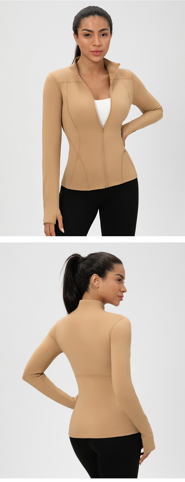 Winter Women's Slim Fleece Jackets  Stretchy Sports Yoga Top  Zipper Fitness CoatFGB52631