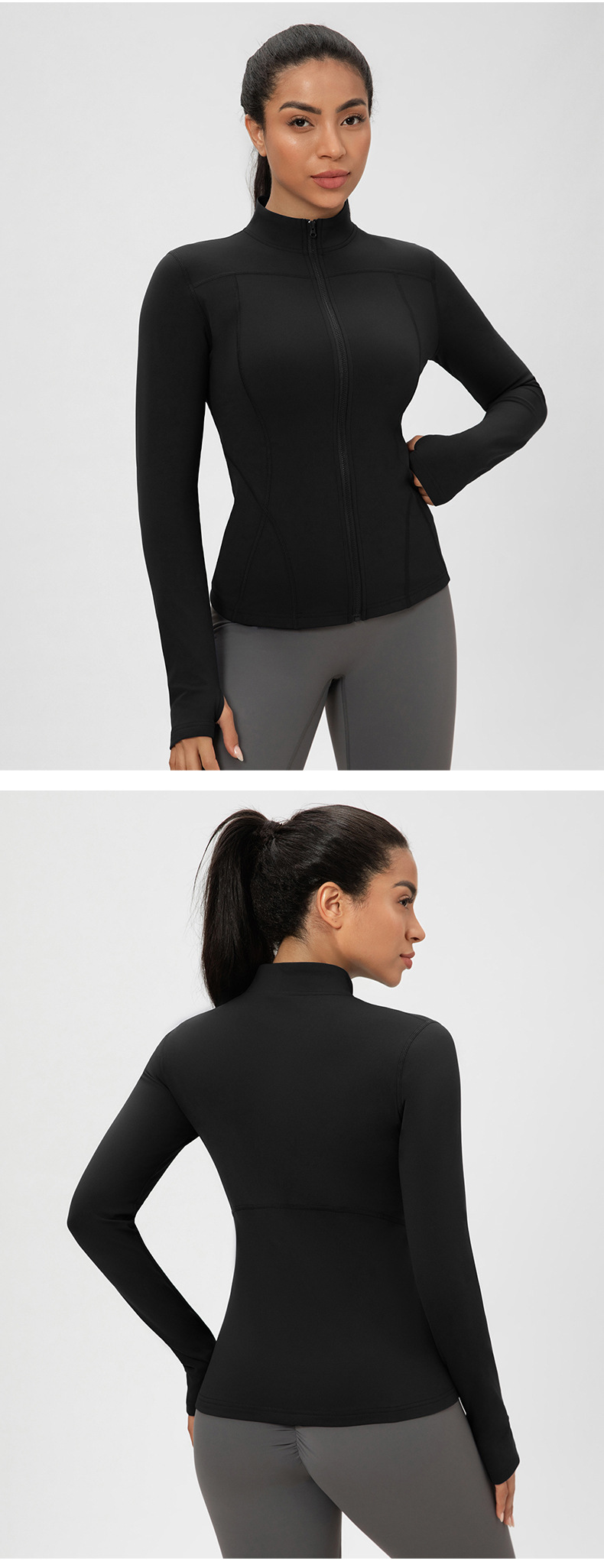 Winter Women's Slim Fleece Jackets  Stretchy Sports Yoga Top  Zipper Fitness CoatFGB52631