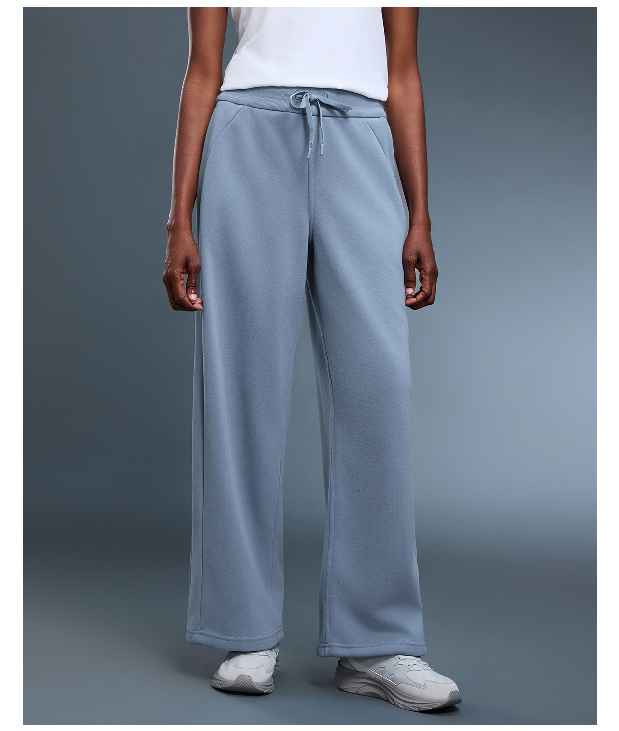 Women's Casual Athletic Mid Waist Wide Leg Pants with Drawstring Loose Design Trousers FGBD25133