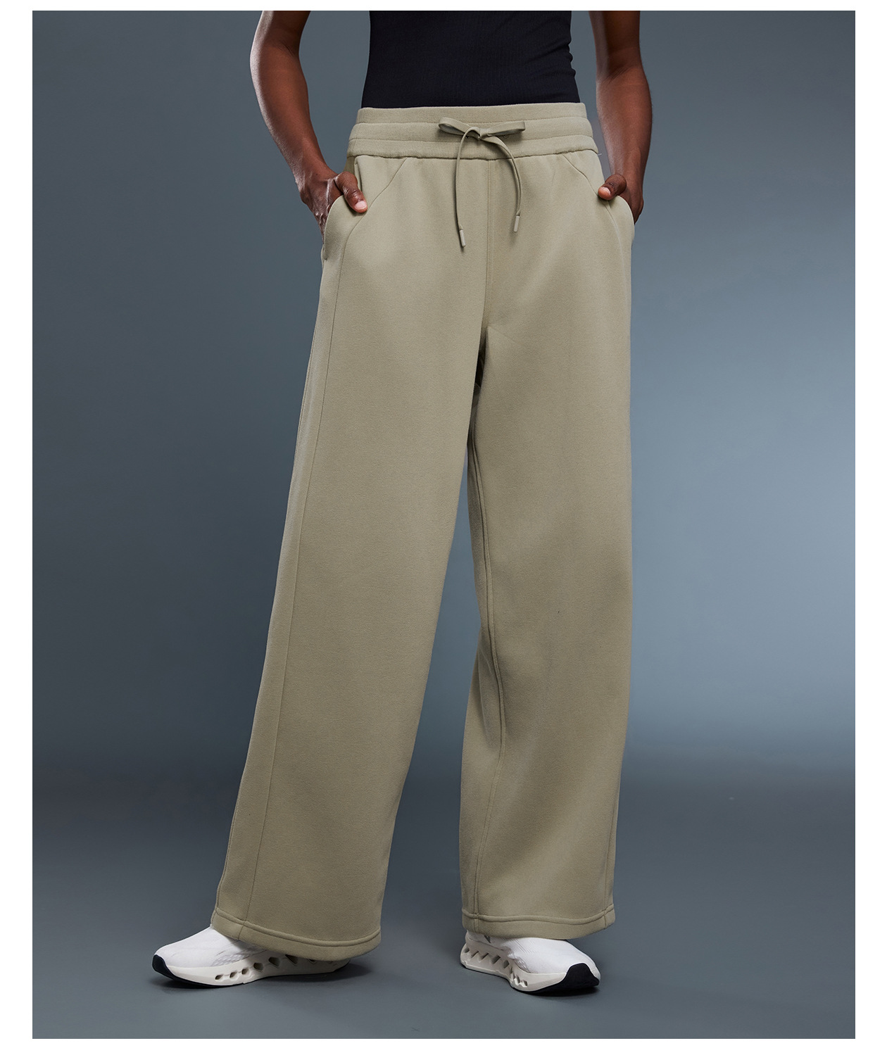 Women's Casual Athletic Mid Waist Wide Leg Pants with Drawstring Loose Design Trousers FGBD25133