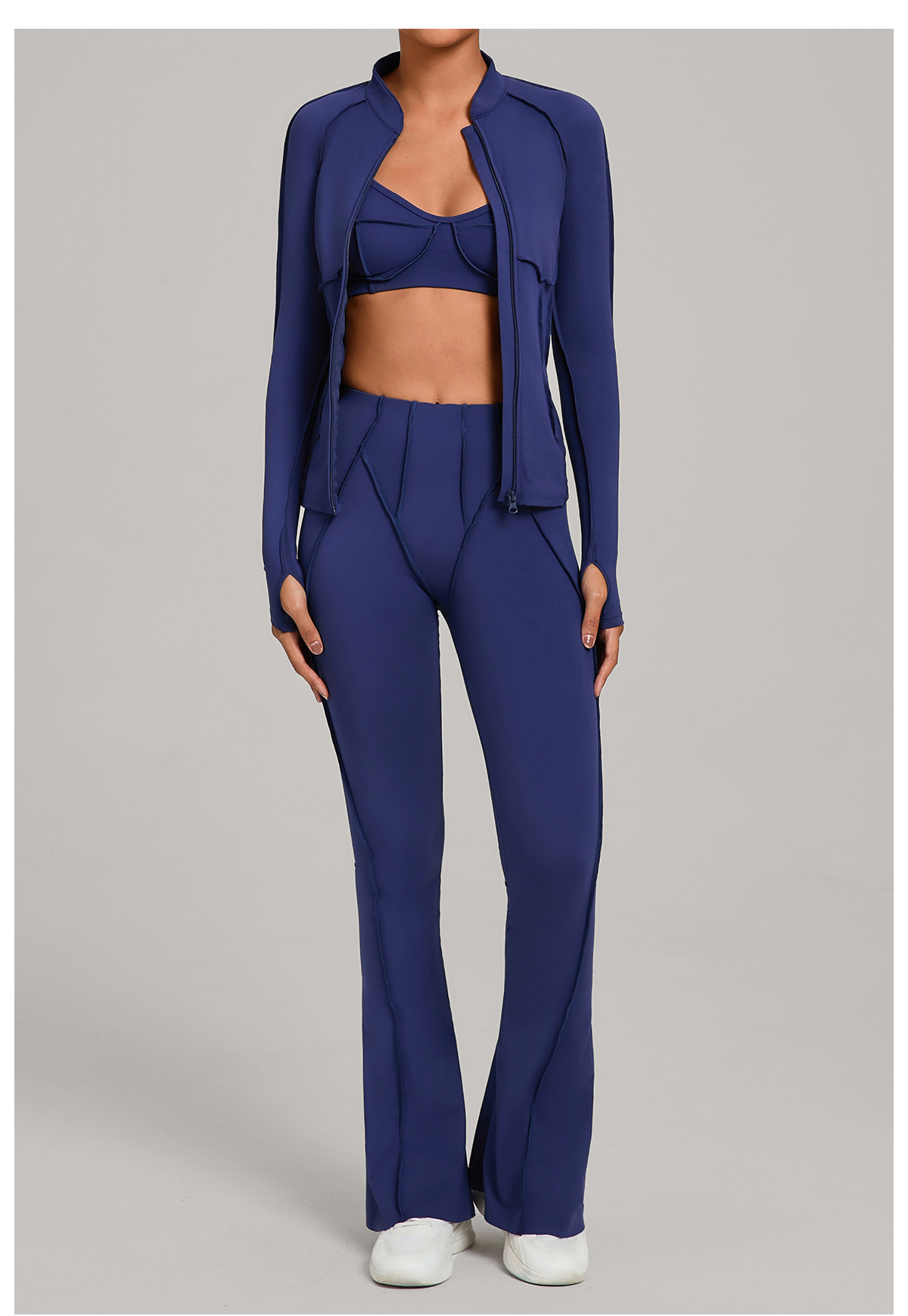 Women's Full Zipper Jacket Sports Bra Butt Lift Flare Leg Pants-Three Piece Yoga Gym SetFGB3321 86040 25098