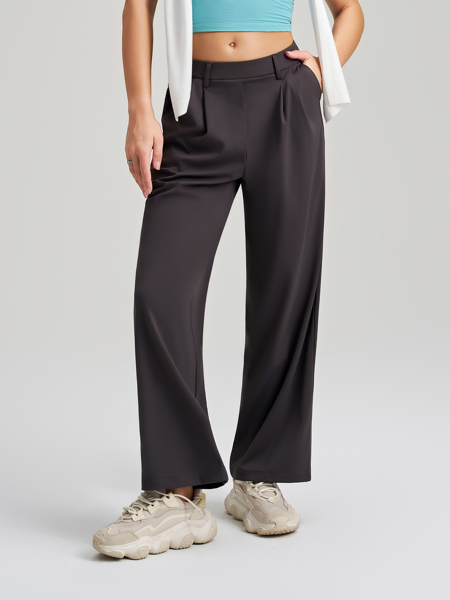 Women's High Waist Breathable Straight Leg Yoga Pants High Quality Casual Loose Active Pants FGBK8-015