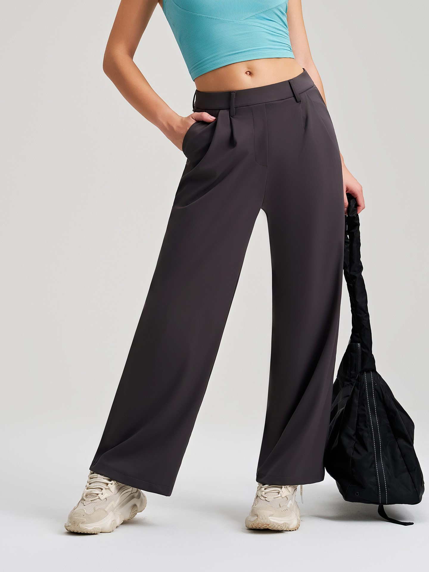 Women's High Waist Breathable Straight Leg Yoga Pants High Quality Casual Loose Active Pants FGBK8-015