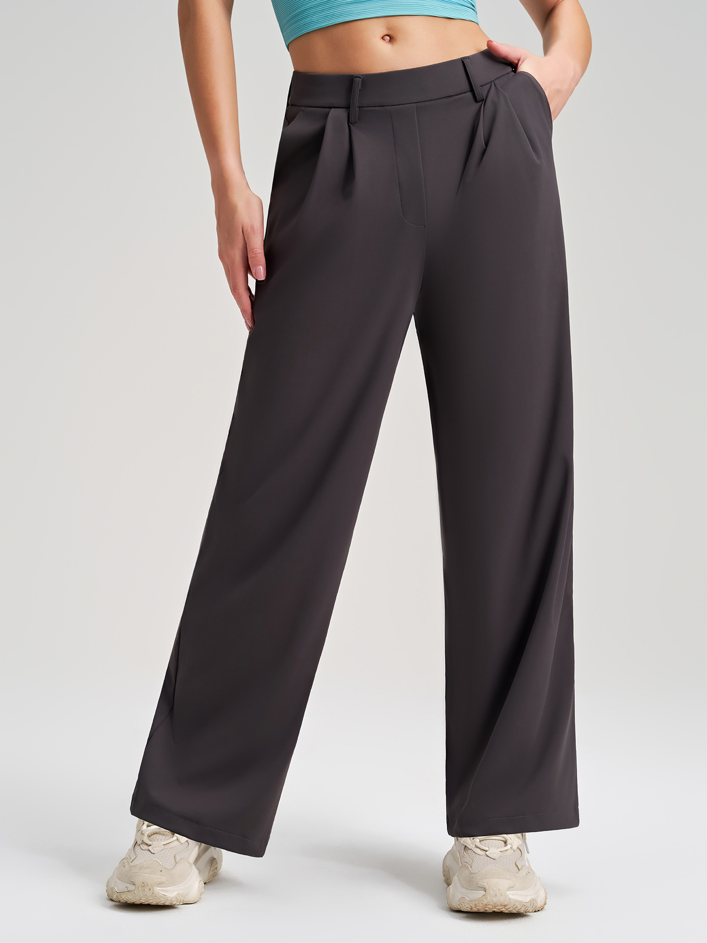 Women's High Waist Breathable Straight Leg Yoga Pants High Quality Casual Loose Active Pants FGBK8-015