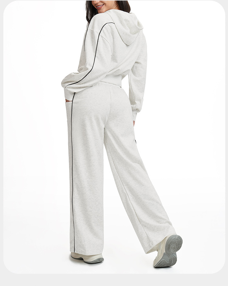 Women Drawstring Hemline Zip Jackets and High-waisted Wide-leg Sweatpants Yoga Set for Women FGBETZ5537