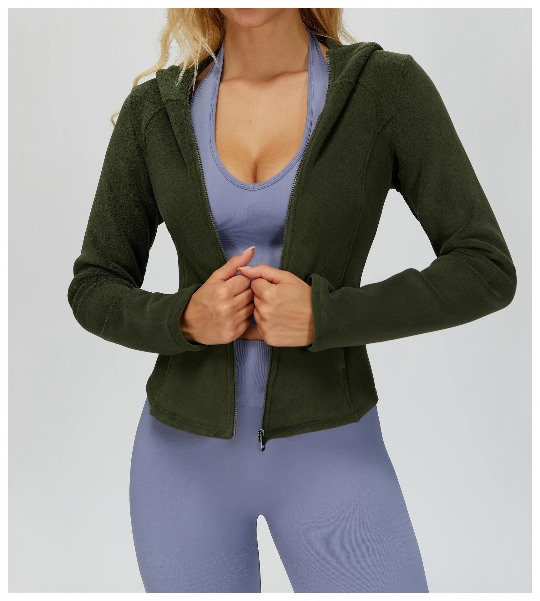 Women's Zipper Jacket Fleece Slim-Fit Warm Yoga Jacket with Pocket FGBEWT5076