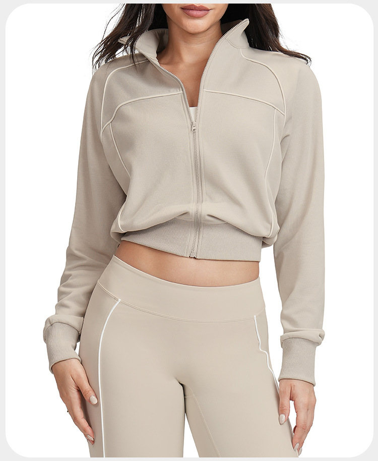 Zip-Up Sleeve Sports Jacket for Women High Neck Gym Fitness Yoga Jackets With Zip FGBEWT5079