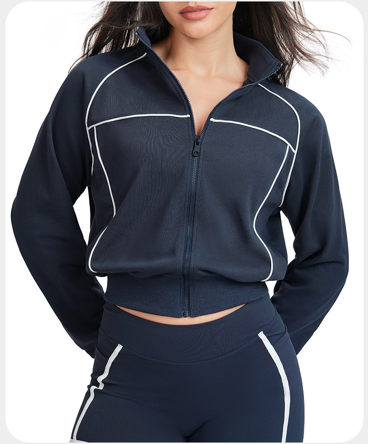 Zip-Up Sleeve Sports Jacket for Women High Neck Gym Fitness Yoga Jackets With Zip FGBEWT5079