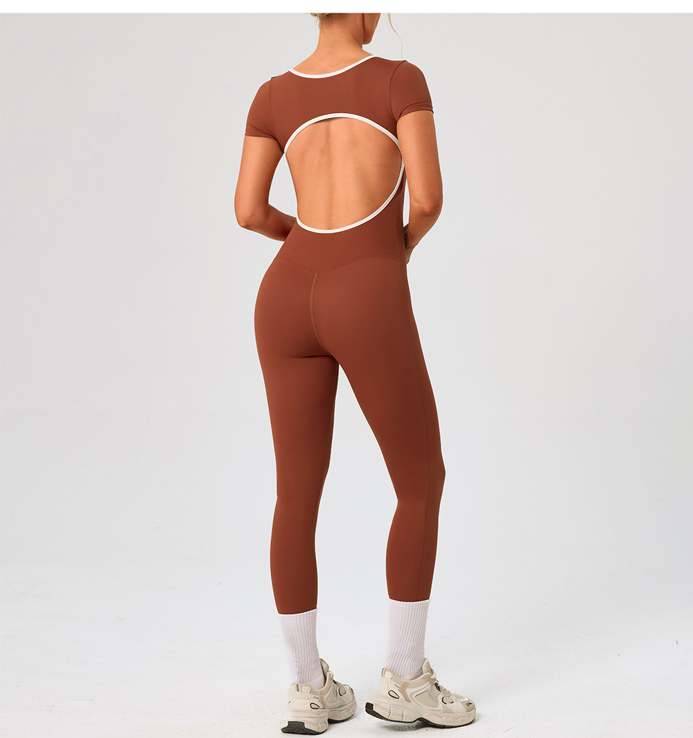 Fitness Bodysuit One Piece Gym Jumpsuit Short Sleeve Workout Jumpsuit for Women Yoga One Piece Jumpsuit Gym Wear Active Rompers FGBYW1024L