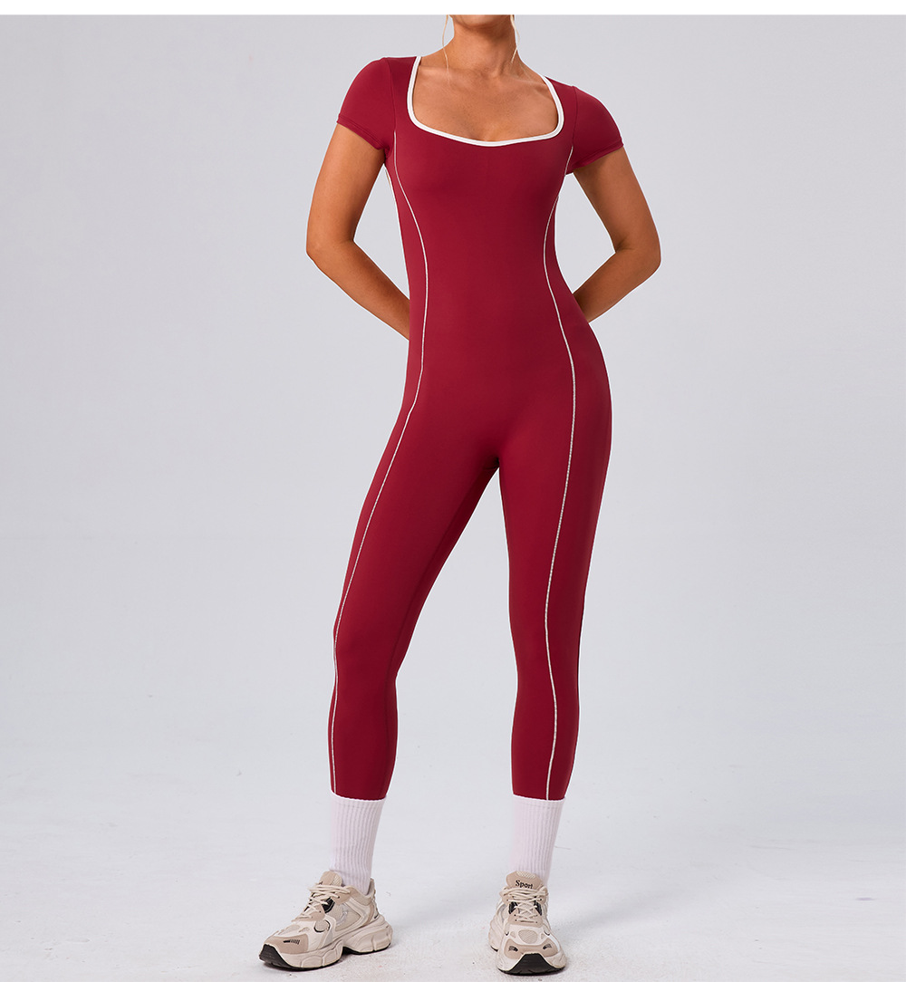 Fitness Bodysuit One Piece Gym Jumpsuit Short Sleeve Workout Jumpsuit for Women Yoga One Piece Jumpsuit Gym Wear Active Rompers FGBYW1024L