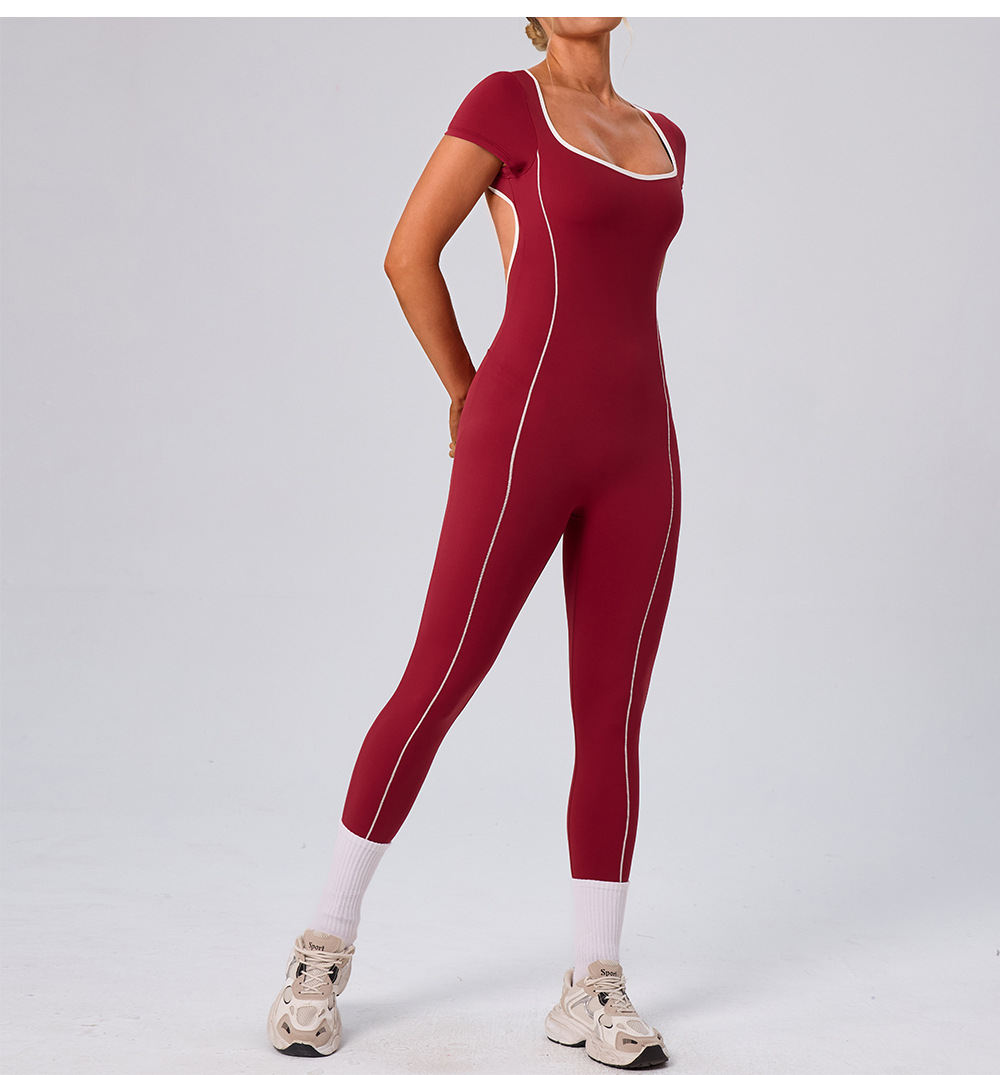 Fitness Bodysuit One Piece Gym Jumpsuit Short Sleeve Workout Jumpsuit for Women Yoga One Piece Jumpsuit Gym Wear Active Rompers FGBYW1024L