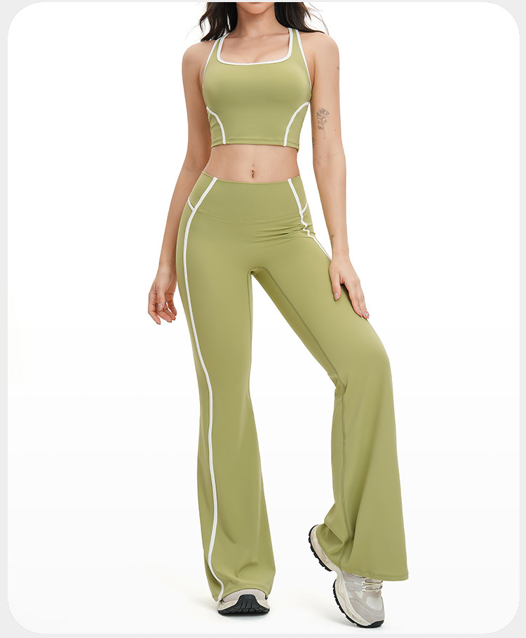 Women Hollow Back Sport Wear Gym Fitness Workout Yoga Crop Top  Cut Flared Wide Leg Sweatpants Four Piece Yoga Sets FGBTZ2101