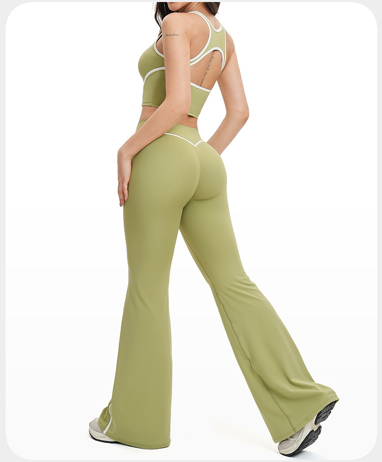 Women Hollow Back Sport Wear Gym Fitness Workout Yoga Crop Top  Cut Flared Wide Leg Sweatpants Four Piece Yoga Sets FGBTZ2101