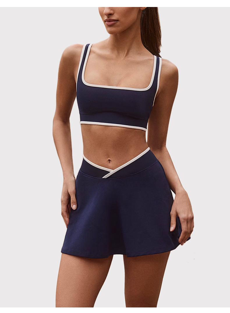 Woman's Sportswear Two-piece Contrast Color Breathable Sports Bra Tennis Skirt Yoga Set FGBB6597 K6598