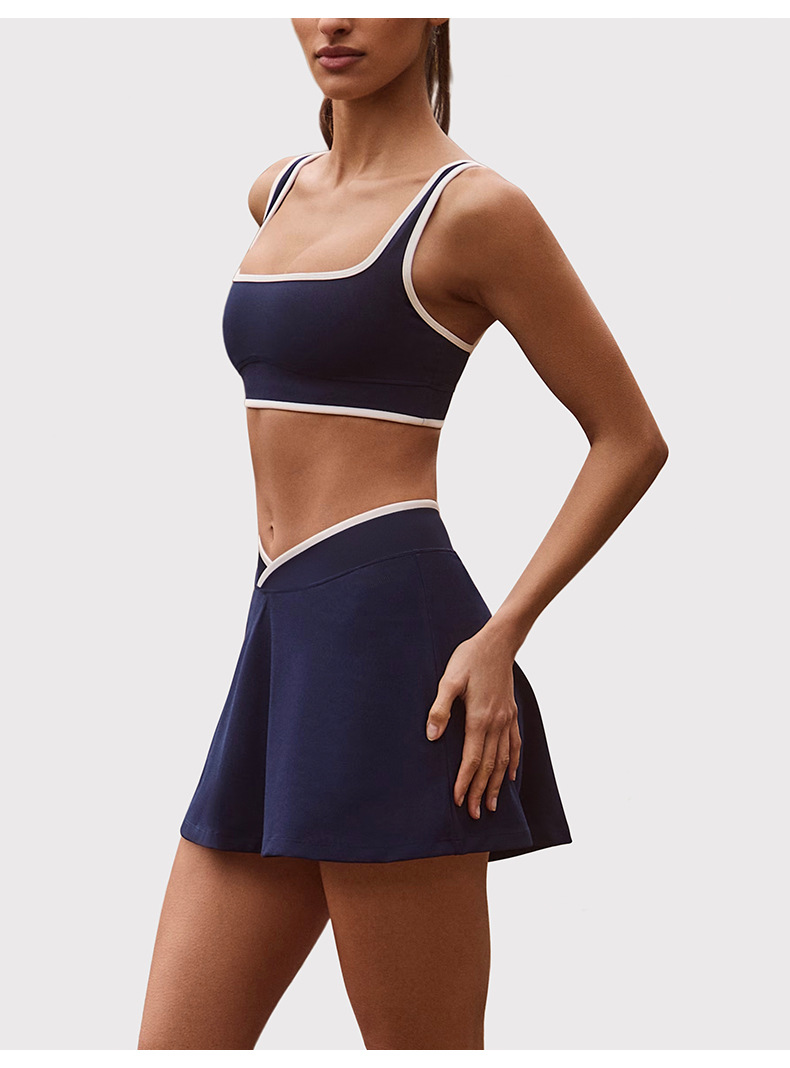 Woman's Sportswear Two-piece Contrast Color Breathable Sports Bra Tennis Skirt Yoga Set FGBB6597 K6598