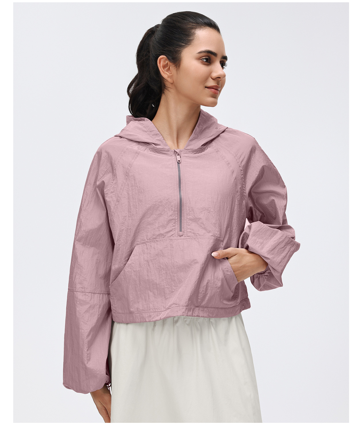 Women Outdoor Lightweight Breathable Quick Drying Half Zip Cropped Hoodies Womens Quarter Zip Pullover Tops FGBD26004