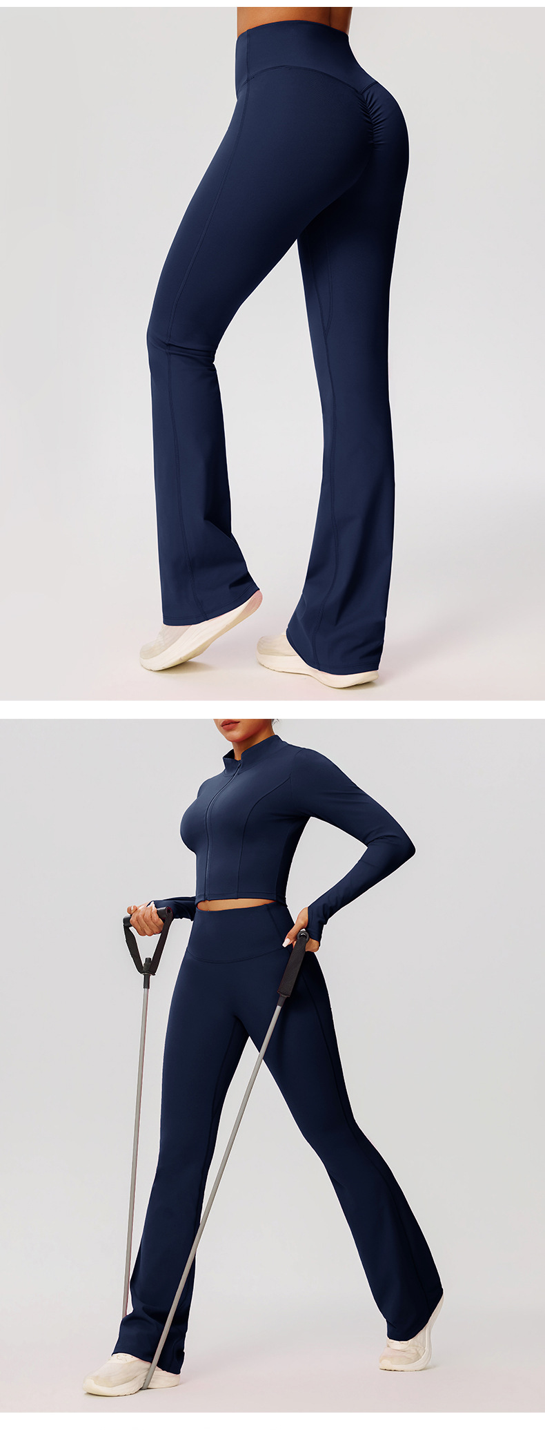 Yoga Flare Pants Jacket Set High Waist Front Zipper Long Sleeve Solid Pattern Short FGB52637 52338