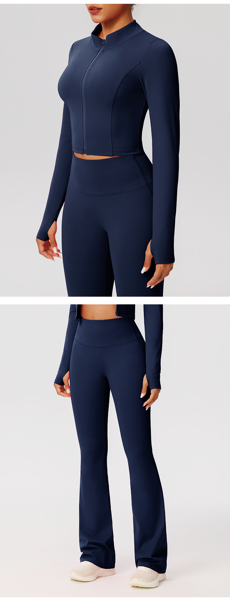 Yoga Flare Pants Jacket Set High Waist Front Zipper Long Sleeve Solid Pattern Short FGB52637 52338