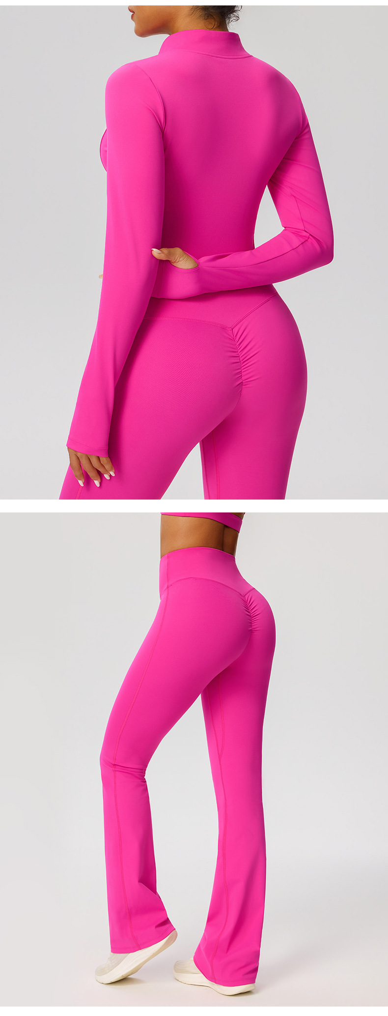 Yoga Flare Pants Jacket Set High Waist Front Zipper Long Sleeve Solid Pattern Short FGB52637 52338