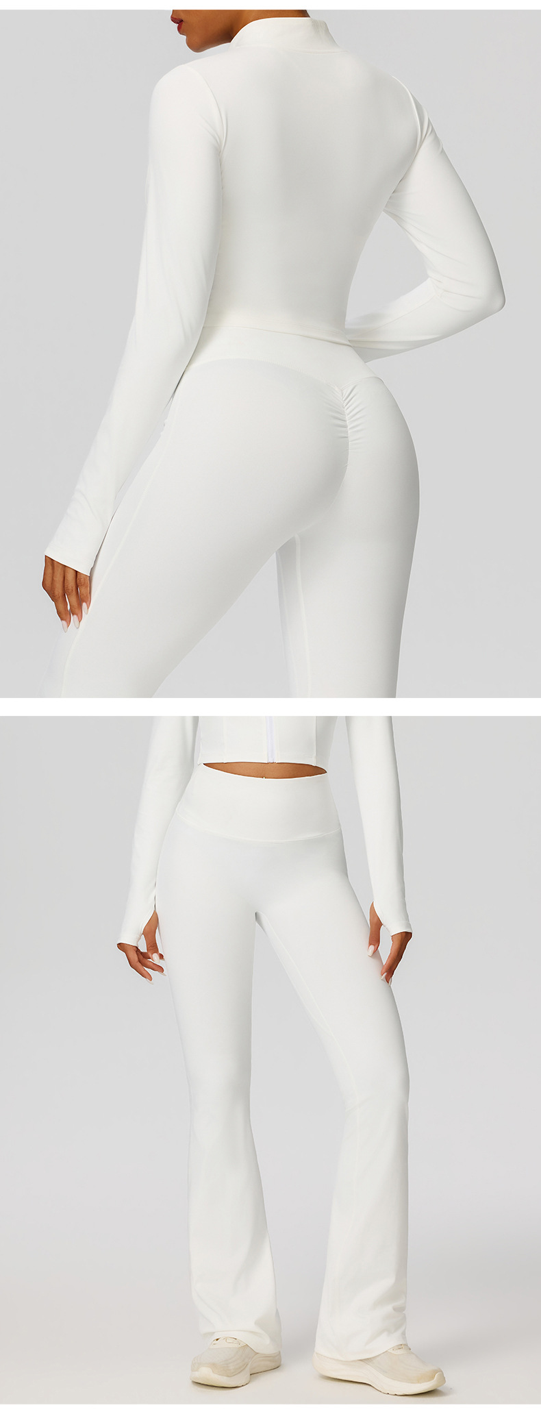 Yoga Flare Pants Jacket Set High Waist Front Zipper Long Sleeve Solid Pattern Short FGB52637 52338