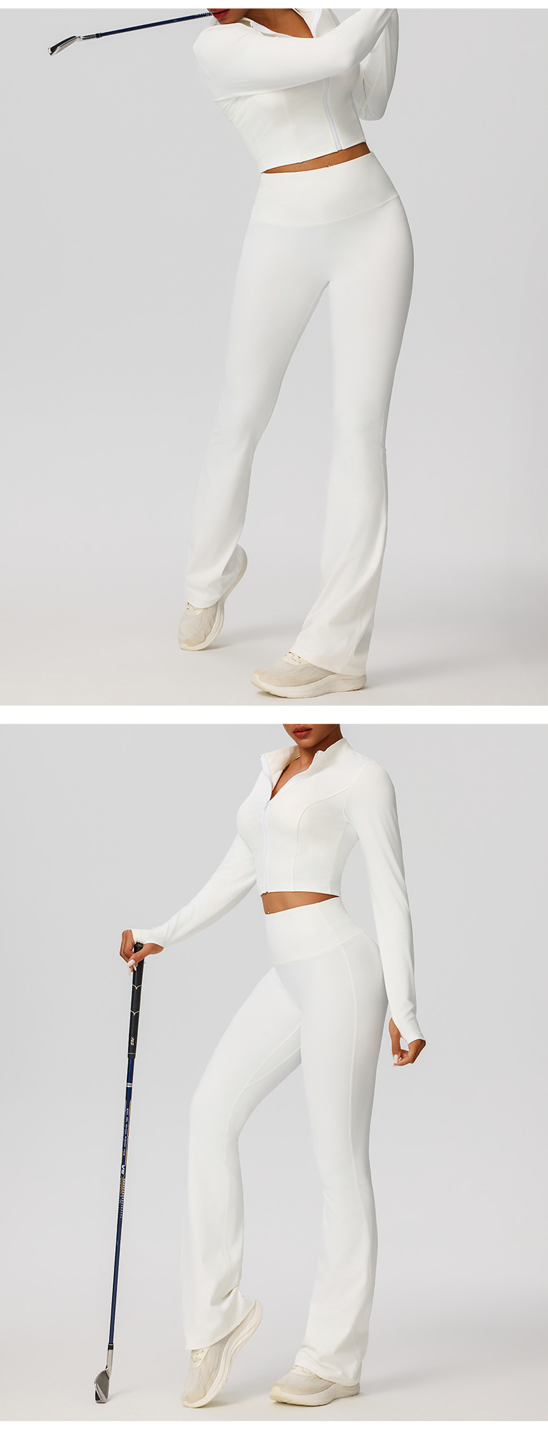 Yoga Flare Pants Jacket Set High Waist Front Zipper Long Sleeve Solid Pattern Short FGB52637 52338