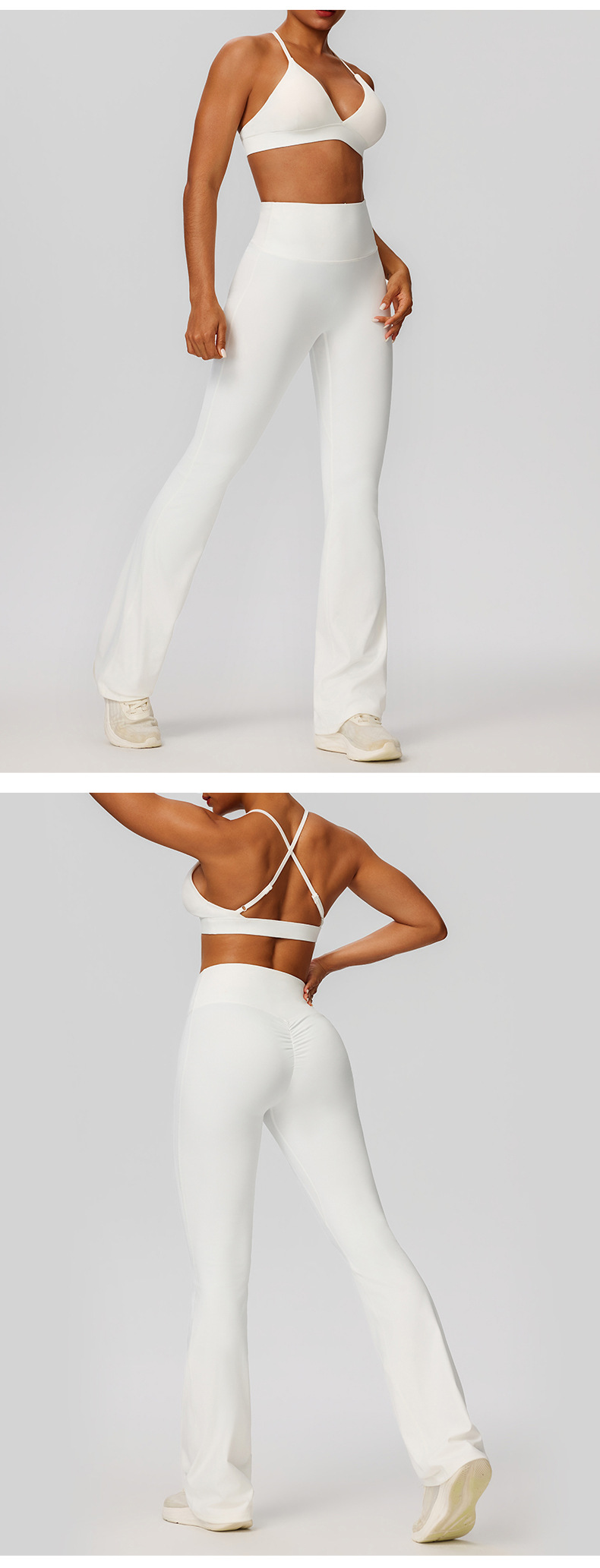 Women's Gym Yoga Set Stretch Bell-bottom Pants And Bra Elastic Waist Closure Four-Way Stretch FGB52736 52338