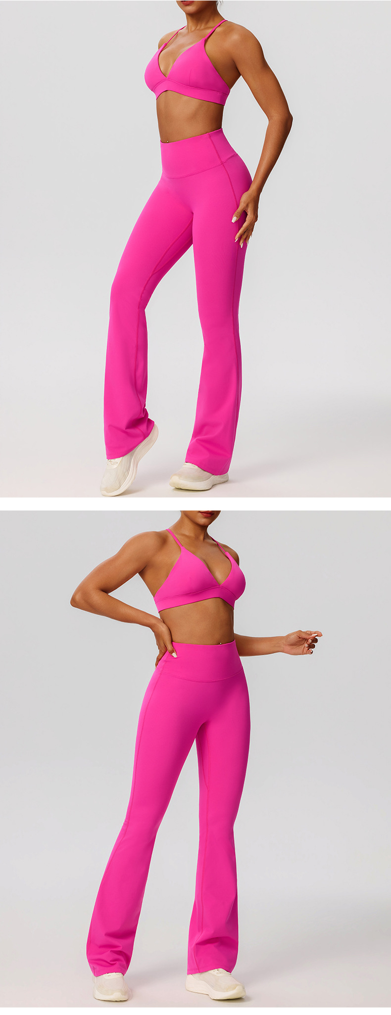 Women's Gym Yoga Set Stretch Bell-bottom Pants And Bra Elastic Waist Closure Four-Way Stretch FGB52736 52338