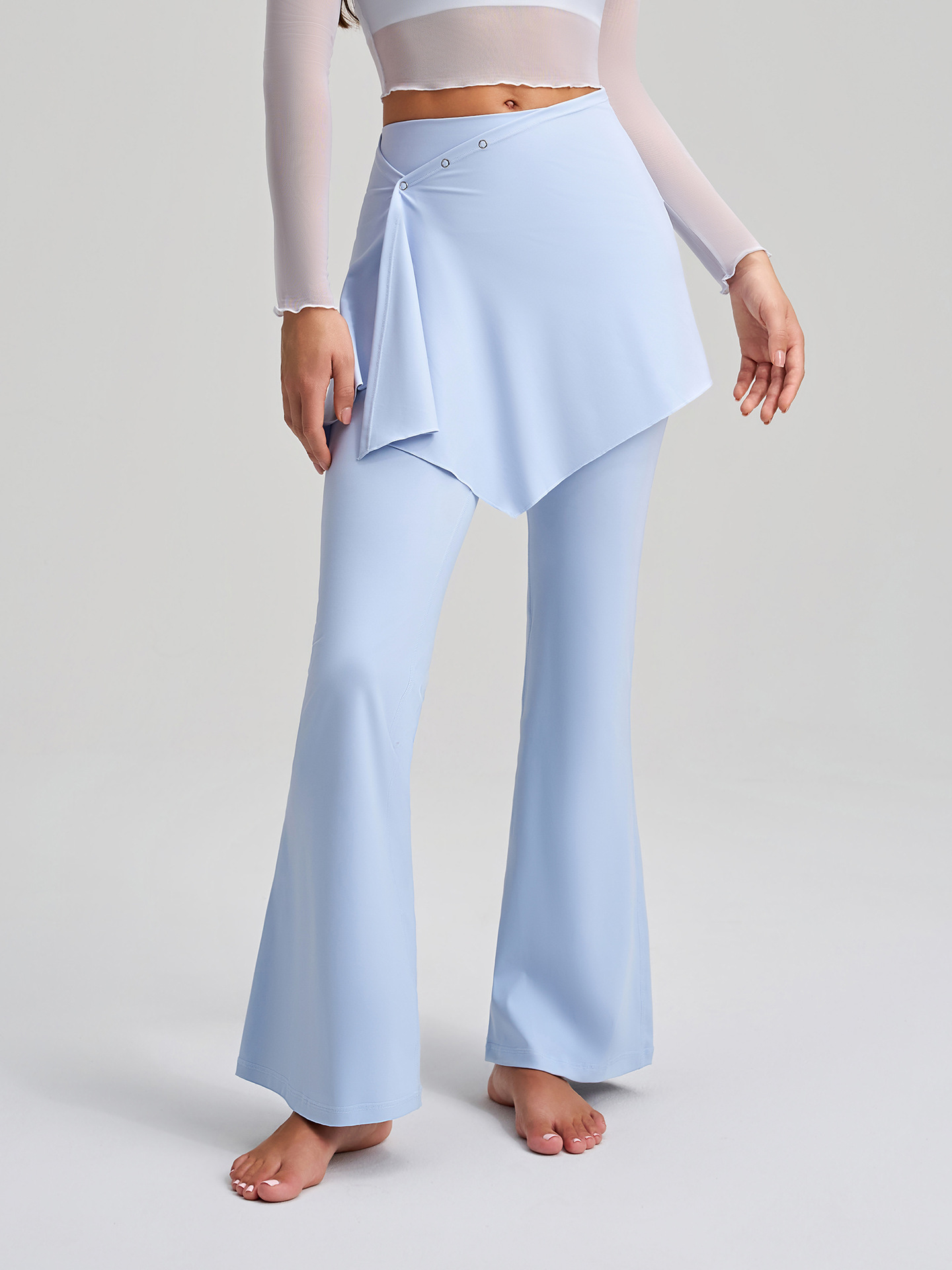 Thin Workout Gym Clothes Flared Fitness Sports Leggings High Waist Flare Yoga Pants with Detachable Skirt for Women FGBCK-5102 YPF-5002