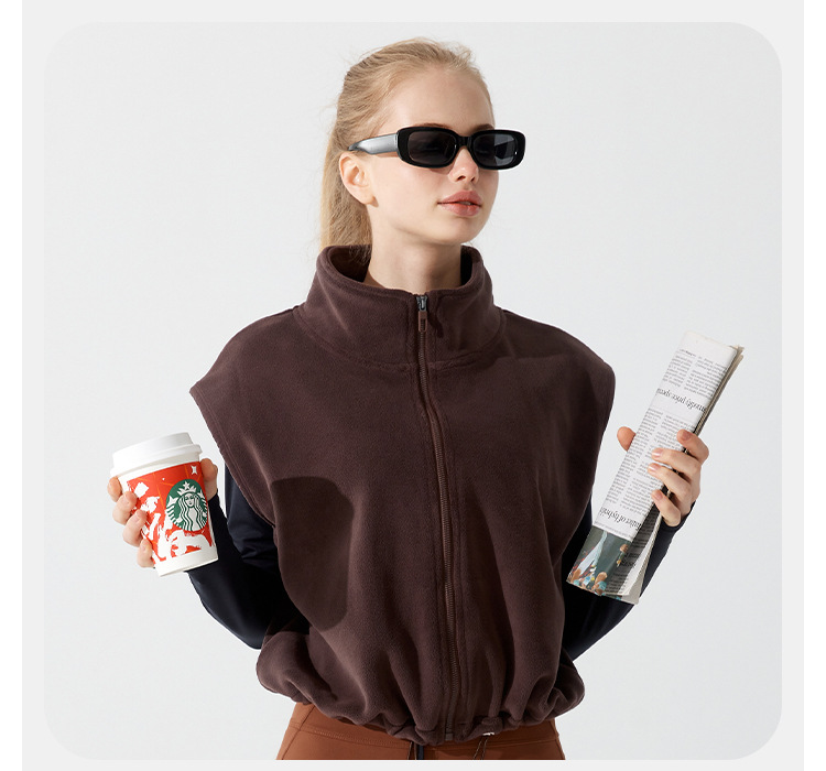 Women's Fall/Winter Fleece Sleeveless Athletic Jacket Outerwear Fitness Stand-up Collar Sport Yoga Vest FGBYM282