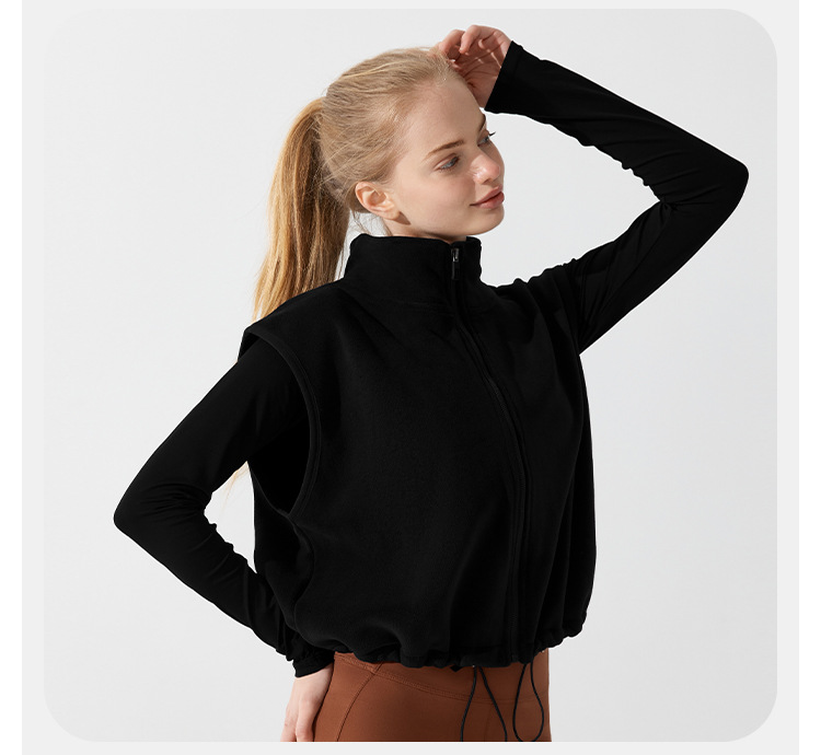Women's Fall/Winter Fleece Sleeveless Athletic Jacket Outerwear Fitness Stand-up Collar Sport Yoga Vest FGBYM282