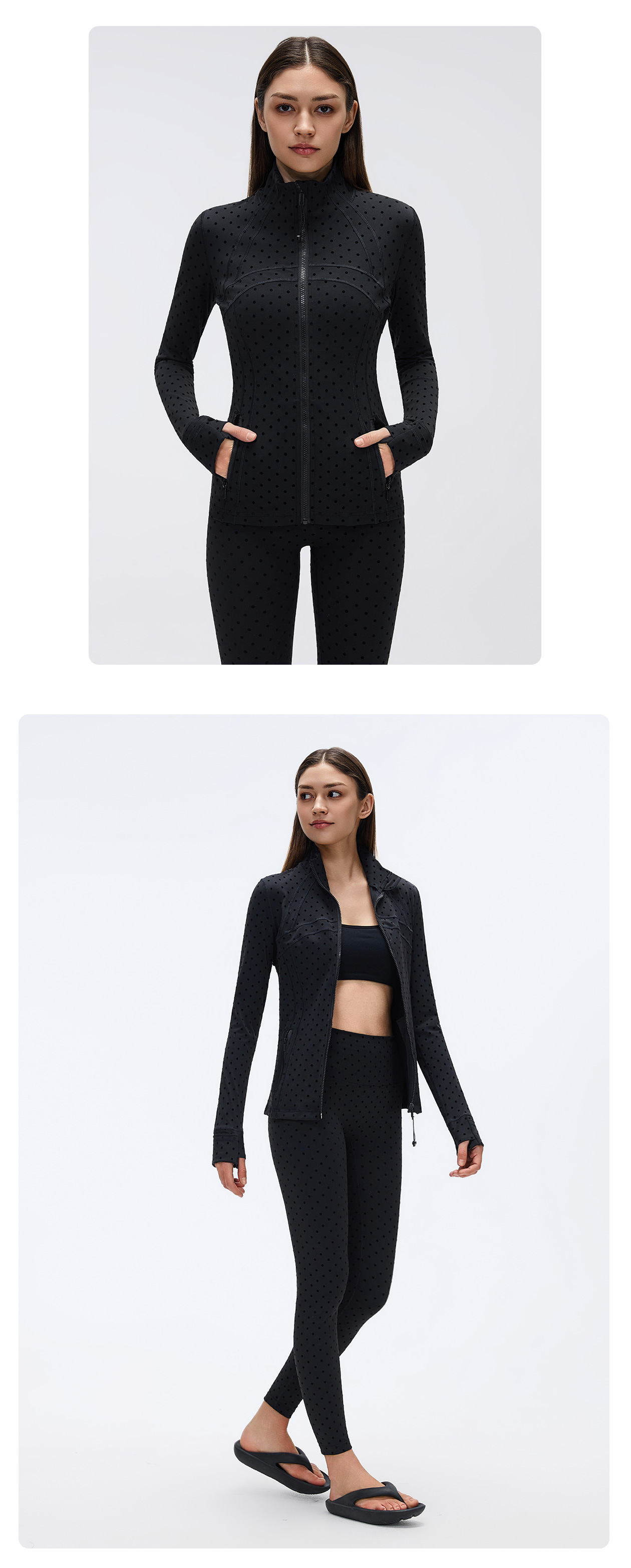 Women's  Soft Women Long Sleeve Gym Training Fitness Outer Wear Jackets Yoga Leggings Set FGBD19108 D25151