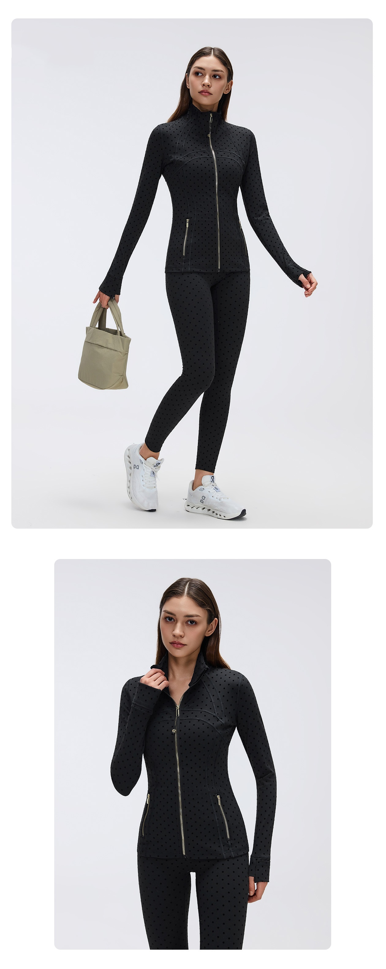 Women's  Soft Women Long Sleeve Gym Training Fitness Outer Wear Jackets Yoga Leggings Set FGBD19108 D25151