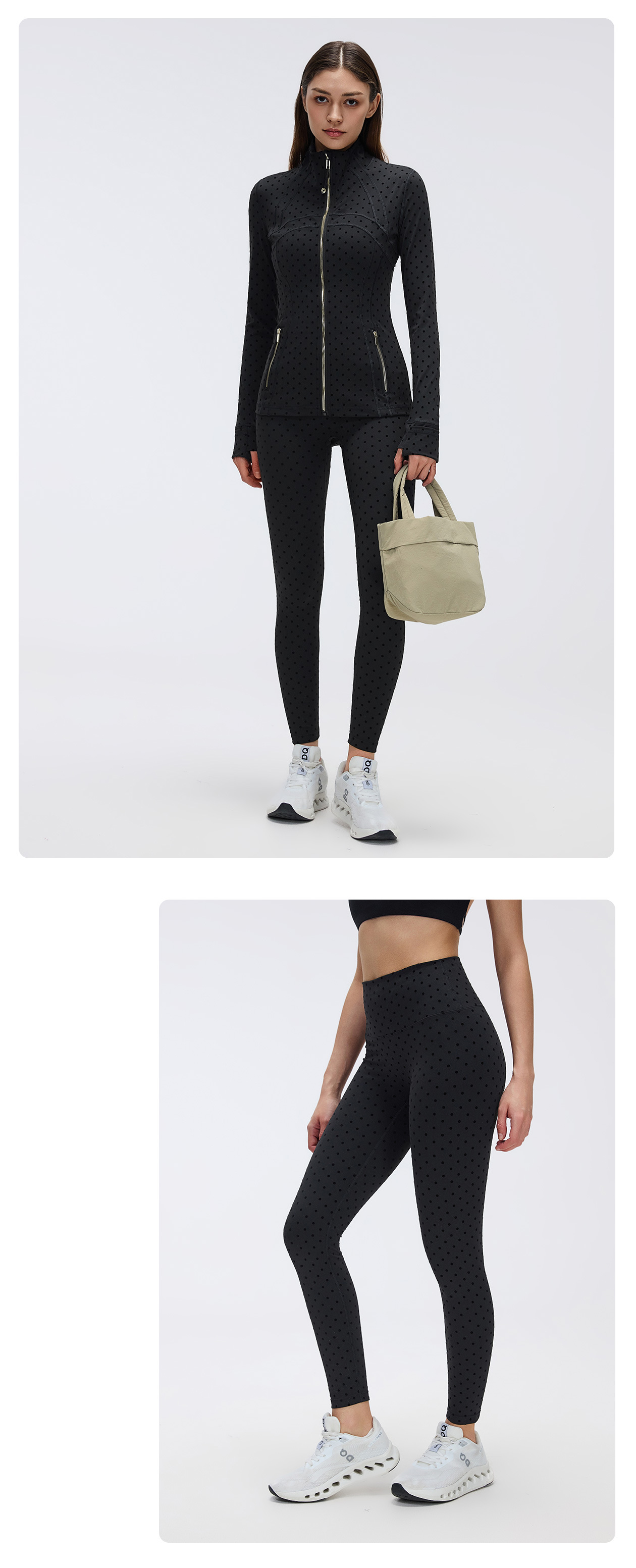 Women's  Soft Women Long Sleeve Gym Training Fitness Outer Wear Jackets Yoga Leggings Set FGBD19108 D25151