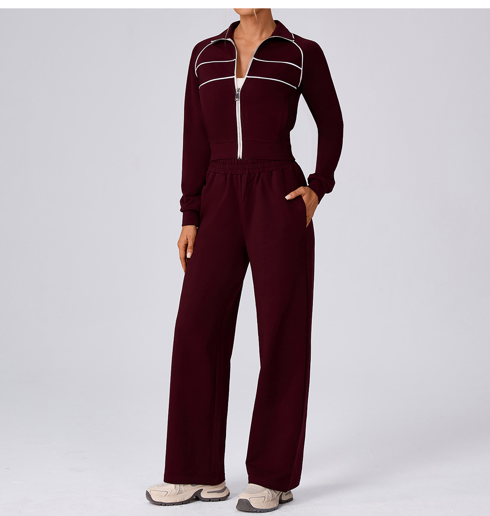 Women Zipper Tracksuits Loose Elastic Trousers Tops Two Piece Sweatsuit FGBYW592 KW457