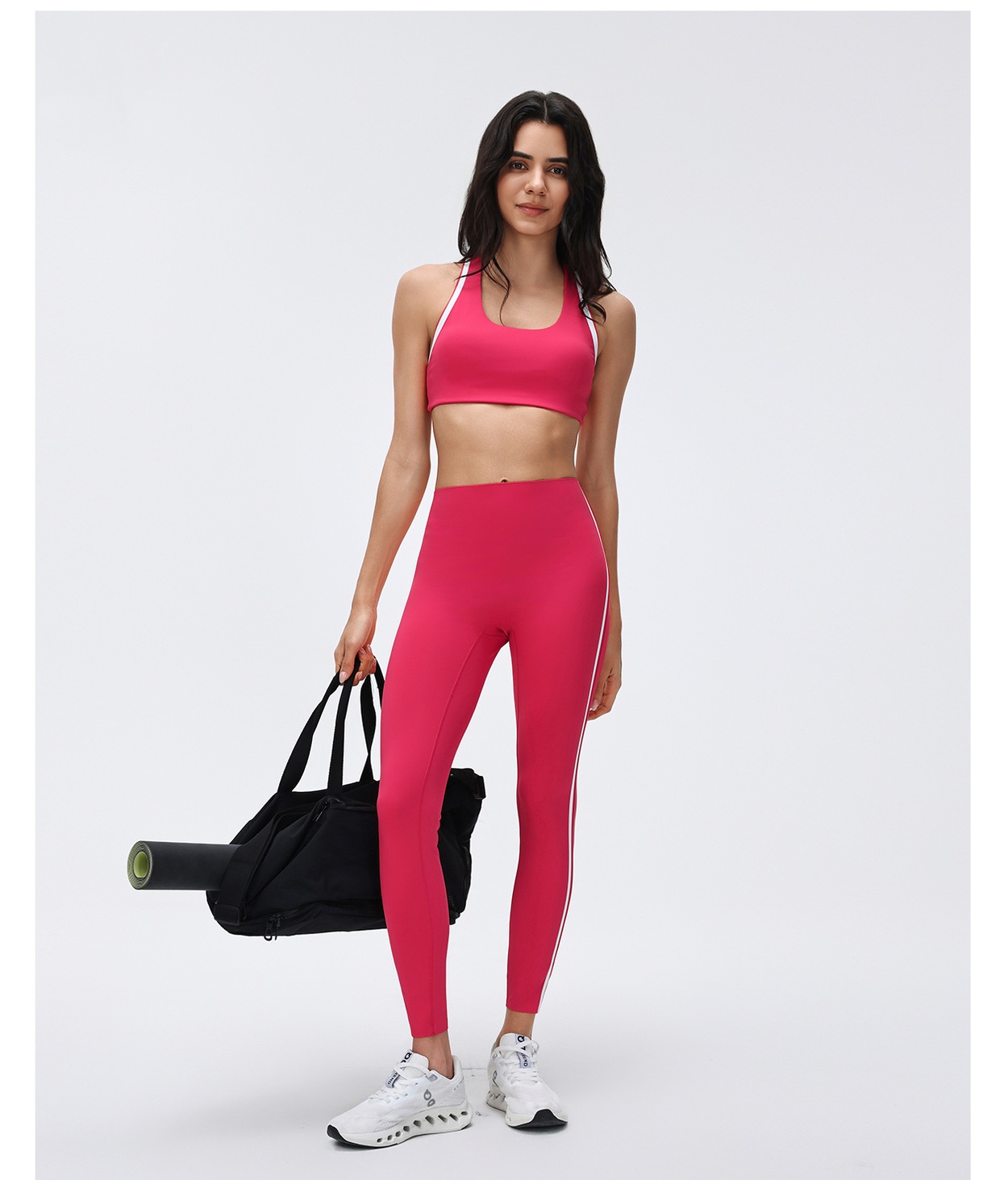 Women's High-Waisted Striped Sports Leggings Elastic Waist Yoga Pants for Running Sports FGBD26039