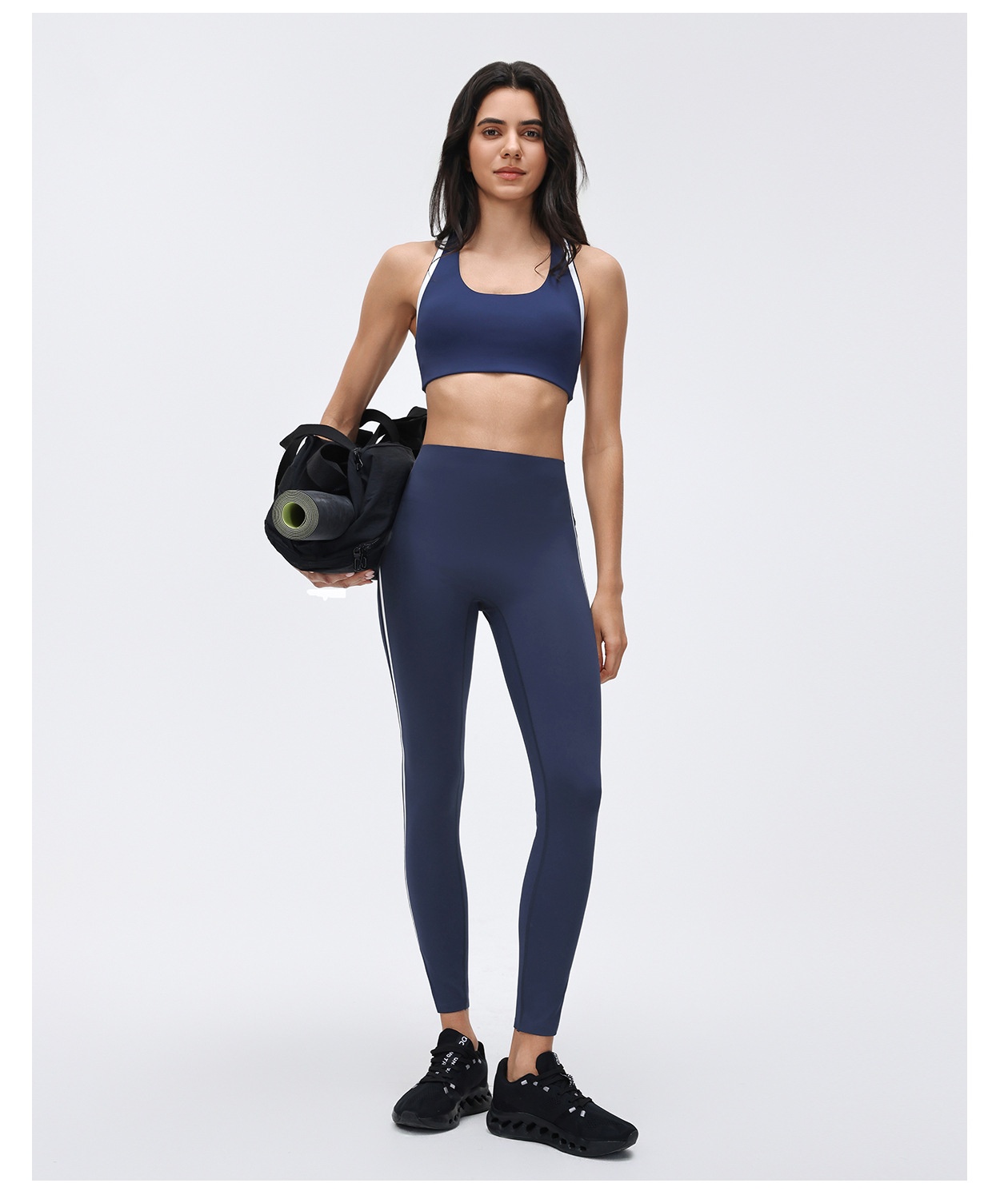 Women's High-Waisted Striped Sports Leggings Elastic Waist Yoga Pants for Running Sports FGBD26039