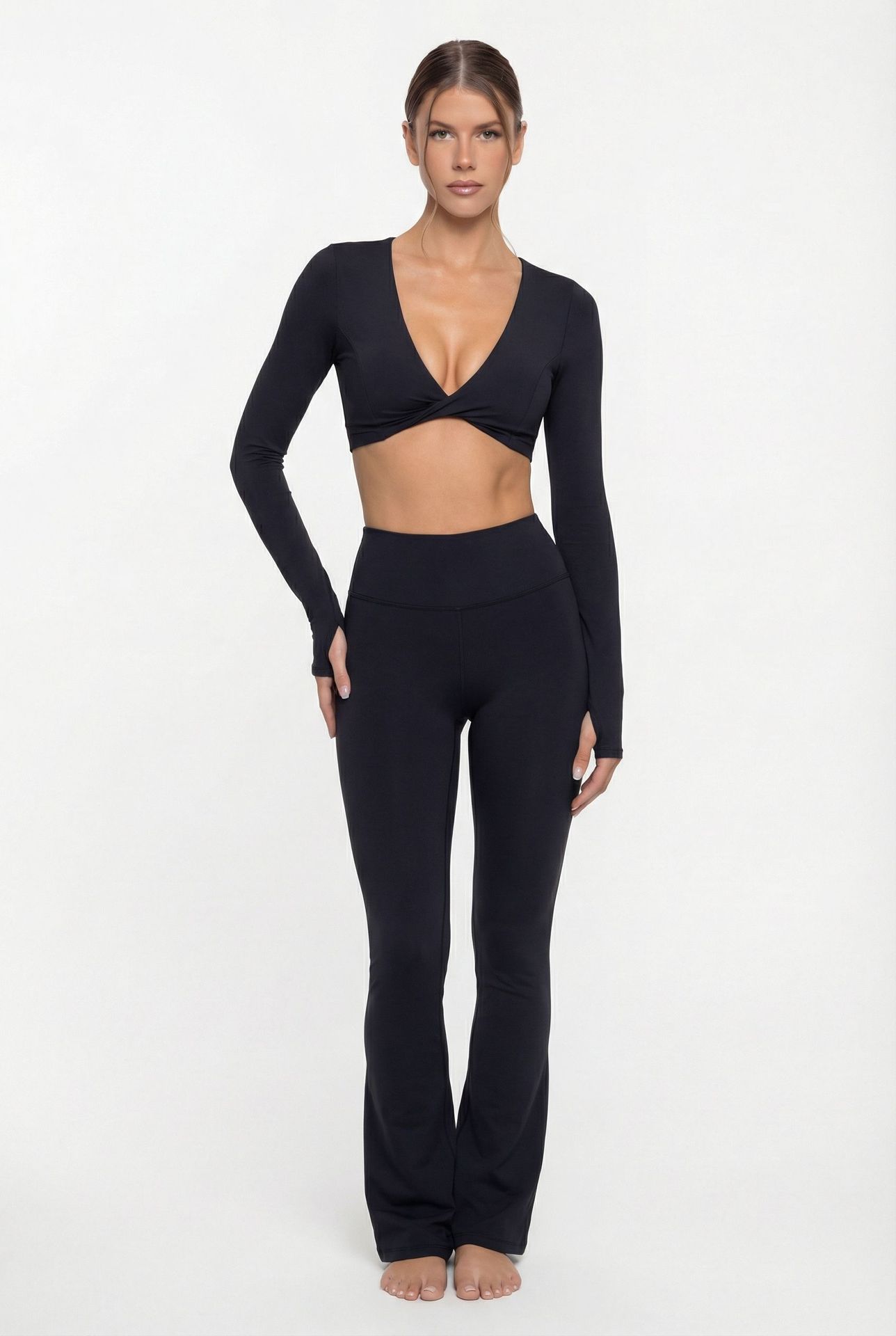 Yoga Sports Wear Long Sleeves Tops Pants Two Pieces Set Ropa Gym Tracksuits Workout Pants Yoga Bras Underwear Womens Clothing FGB8836