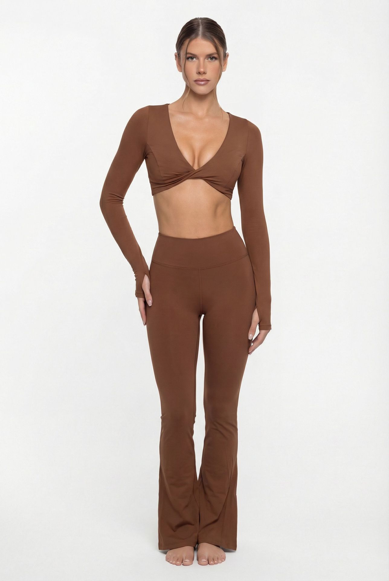 Yoga Sports Wear Long Sleeves Tops Pants Two Pieces Set Ropa Gym Tracksuits Workout Pants Yoga Bras Underwear Womens Clothing FGB8836